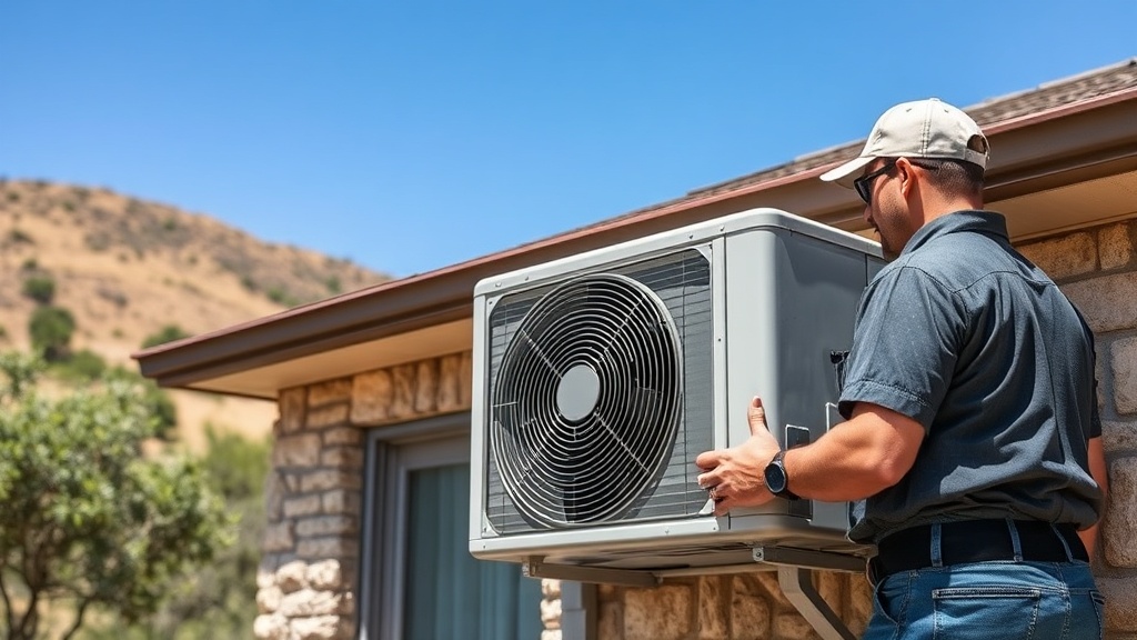 HVAC technician inspecting a residential AC system outside a Copperas Cove TX home