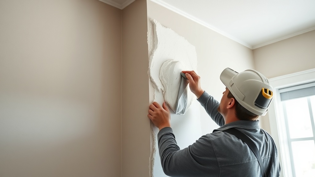Professional contractor applying joint compound to a drywall repair on an interior wall in a Copperas Cove TX home