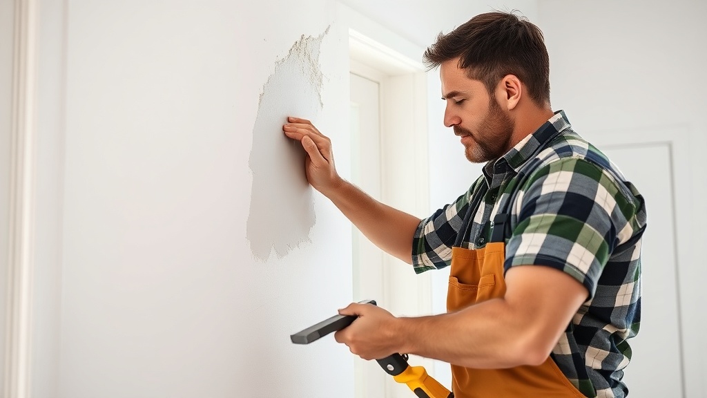 Handyman smoothing a drywall patch on an interior wall inside a Harker Heights TX home