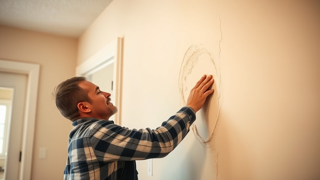 Handyman finishing a drywall patch on an interior wall inside a residential home in Nolanville TX