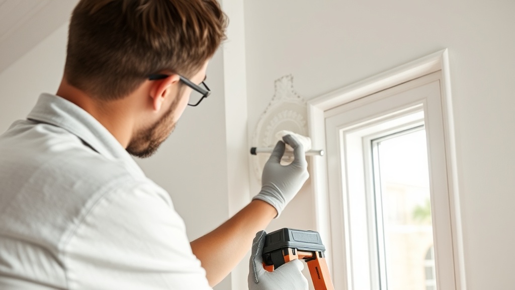 Professional contractor applying joint compound to smooth a drywall patch on an interior wall in a Temple TX home