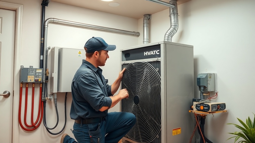 HVAC technician performing maintenance on a residential heating and cooling system in a Harker Heights TX home
