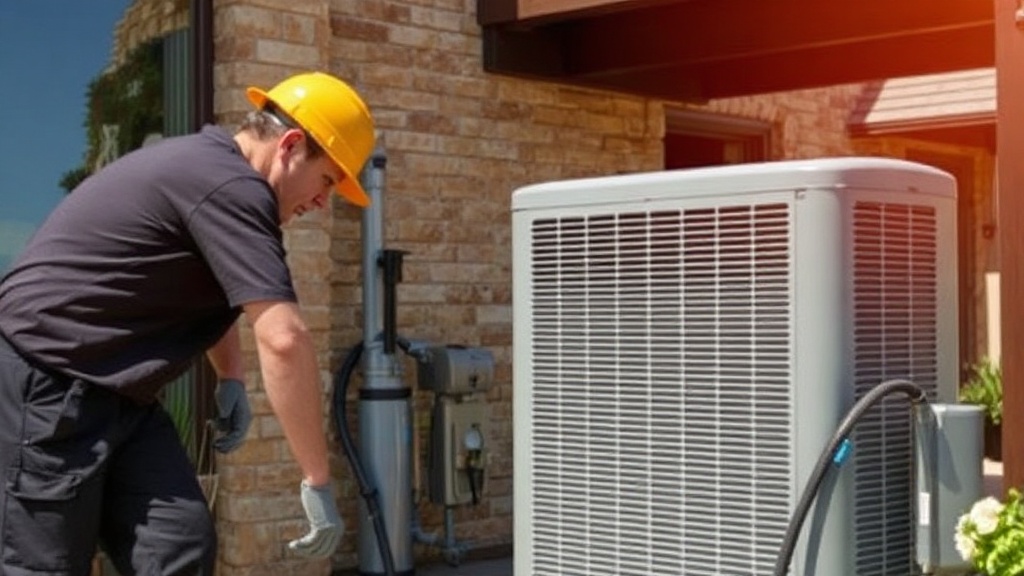 HVAC technician servicing an outdoor condenser unit at a home in Lampasas TX