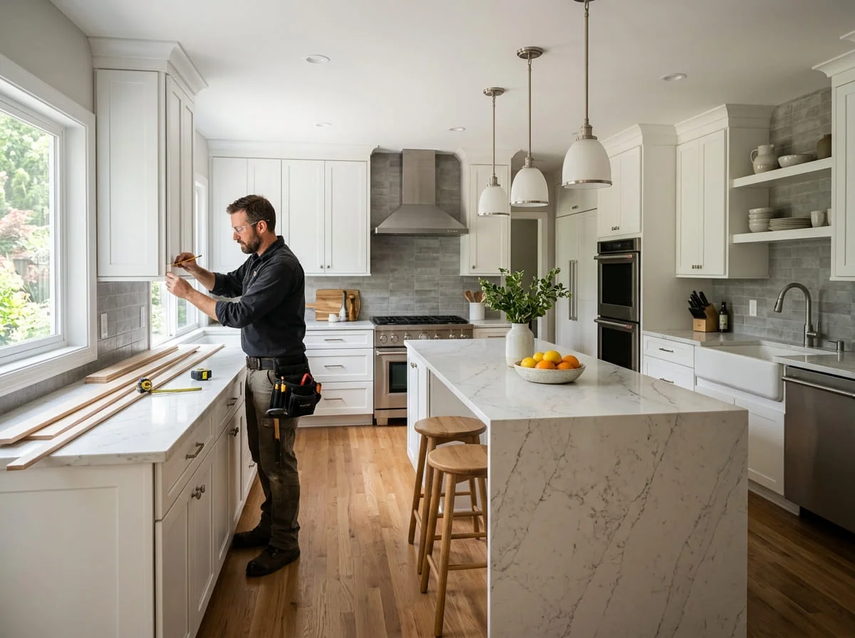 Renovated kitchen with new cabinetry and countertops in a Lampasas TX home