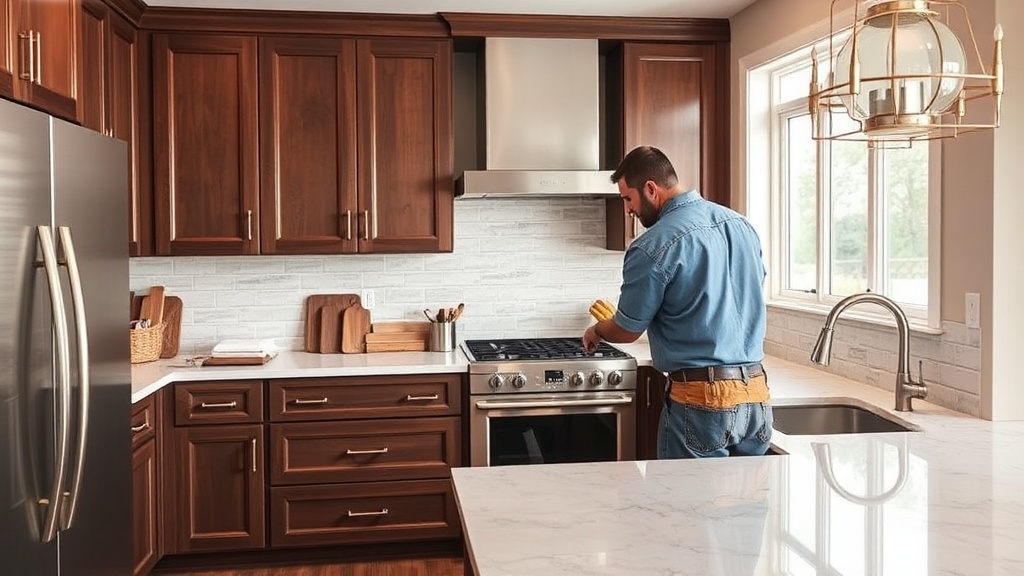 Newly remodeled kitchen in a Temple TX home with modern cabinets, quartz countertops, and tile backsplash