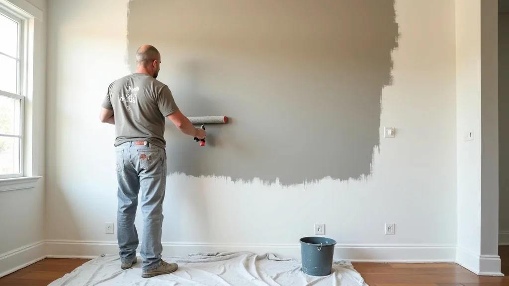 Professional painter rolling interior paint on a clean white wall inside a bright Temple TX home