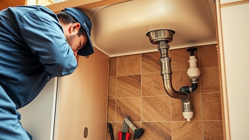 Professional plumber fixing pipes under a kitchen sink in a Harker Heights TX home